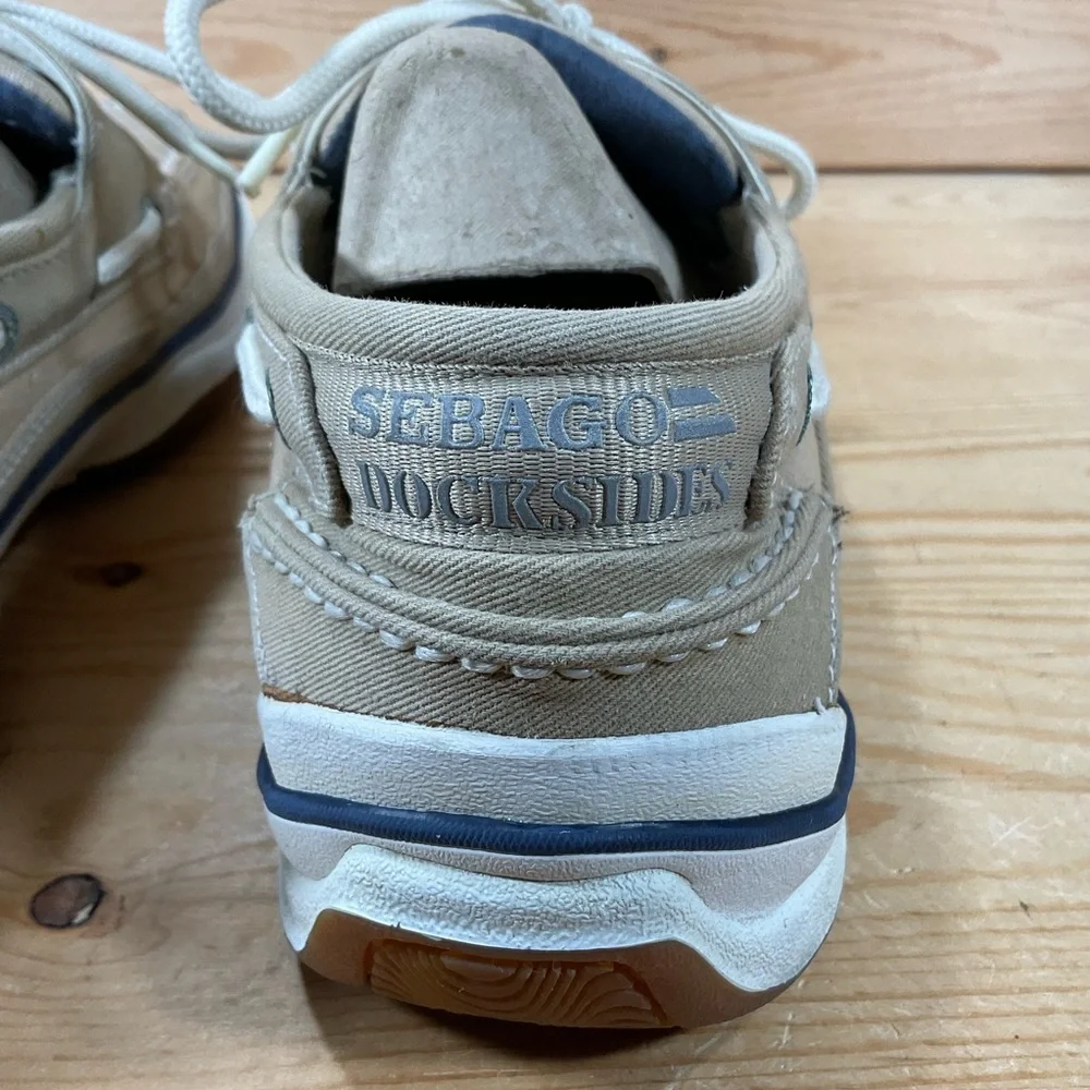 SEBAGO Docksides Canvas Boat Shoes Men’s 9.5 M Khaki/Tan Lace Up Non Slip Gum